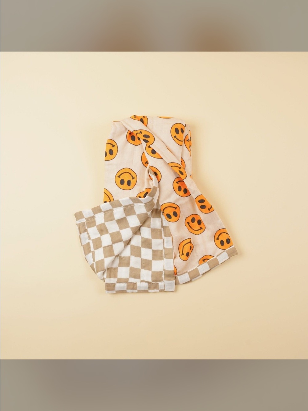 Ellie Sue Checkered Smiley Face Bamboo Muslin Quilt Blanket